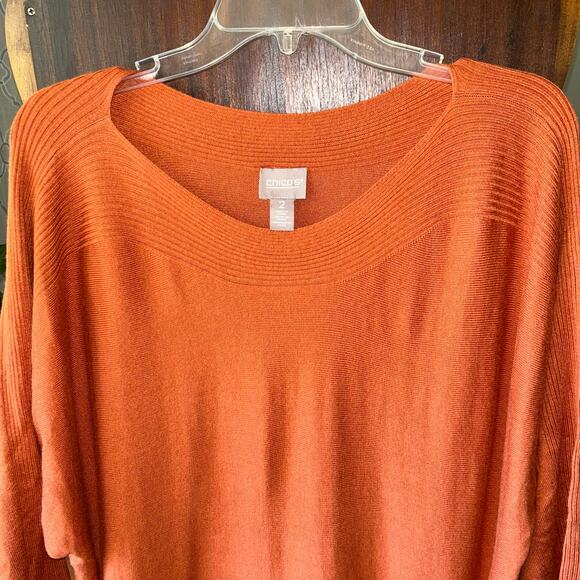 New Chicos Womens Rust Orange Sweater Sz 2 Large 3/4 Sleeve Pullover Sweater - Picture 2 of 10